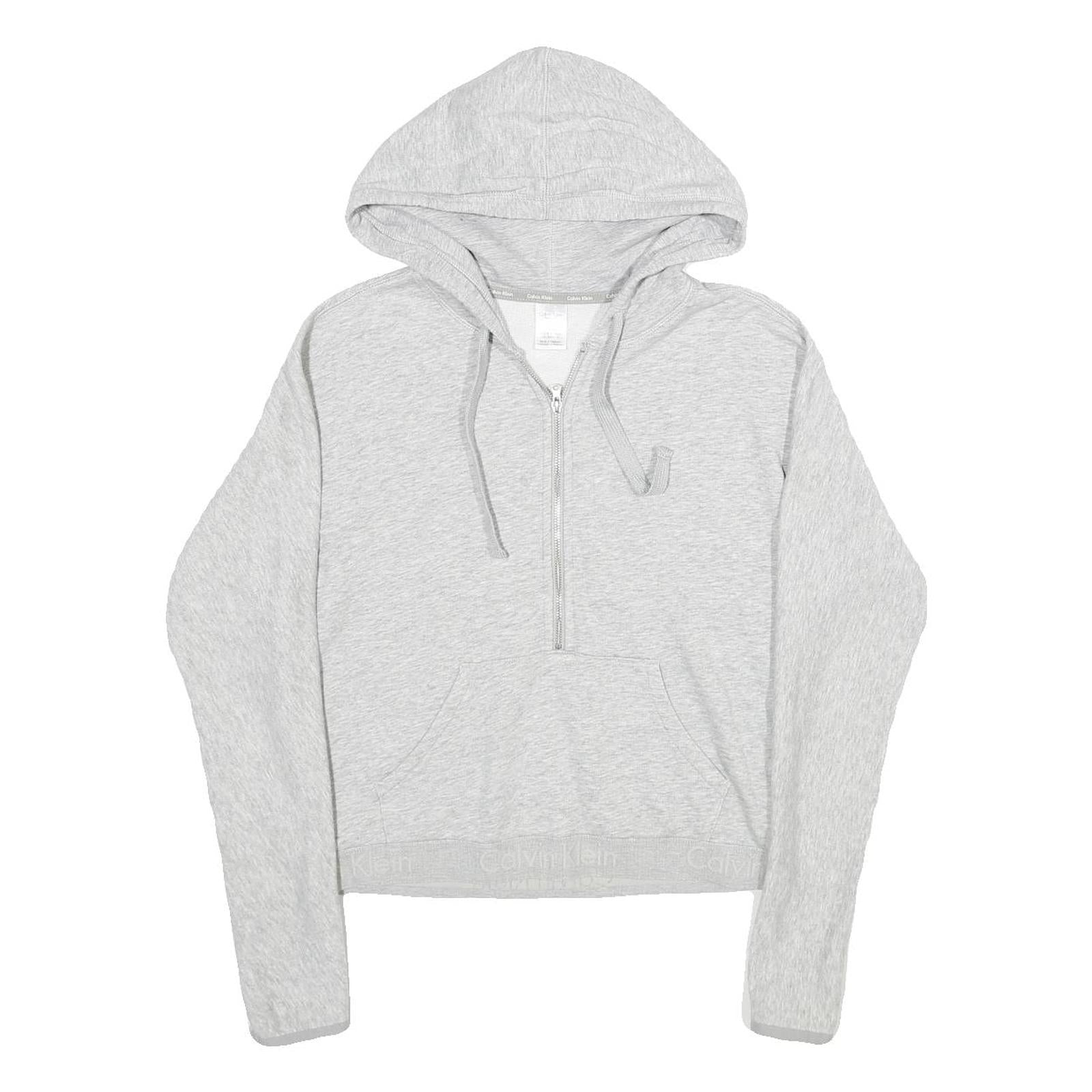 CALVIN KLEIN Womens Grey Pullover Hoodie S Half Zip Sweatshirt Casual