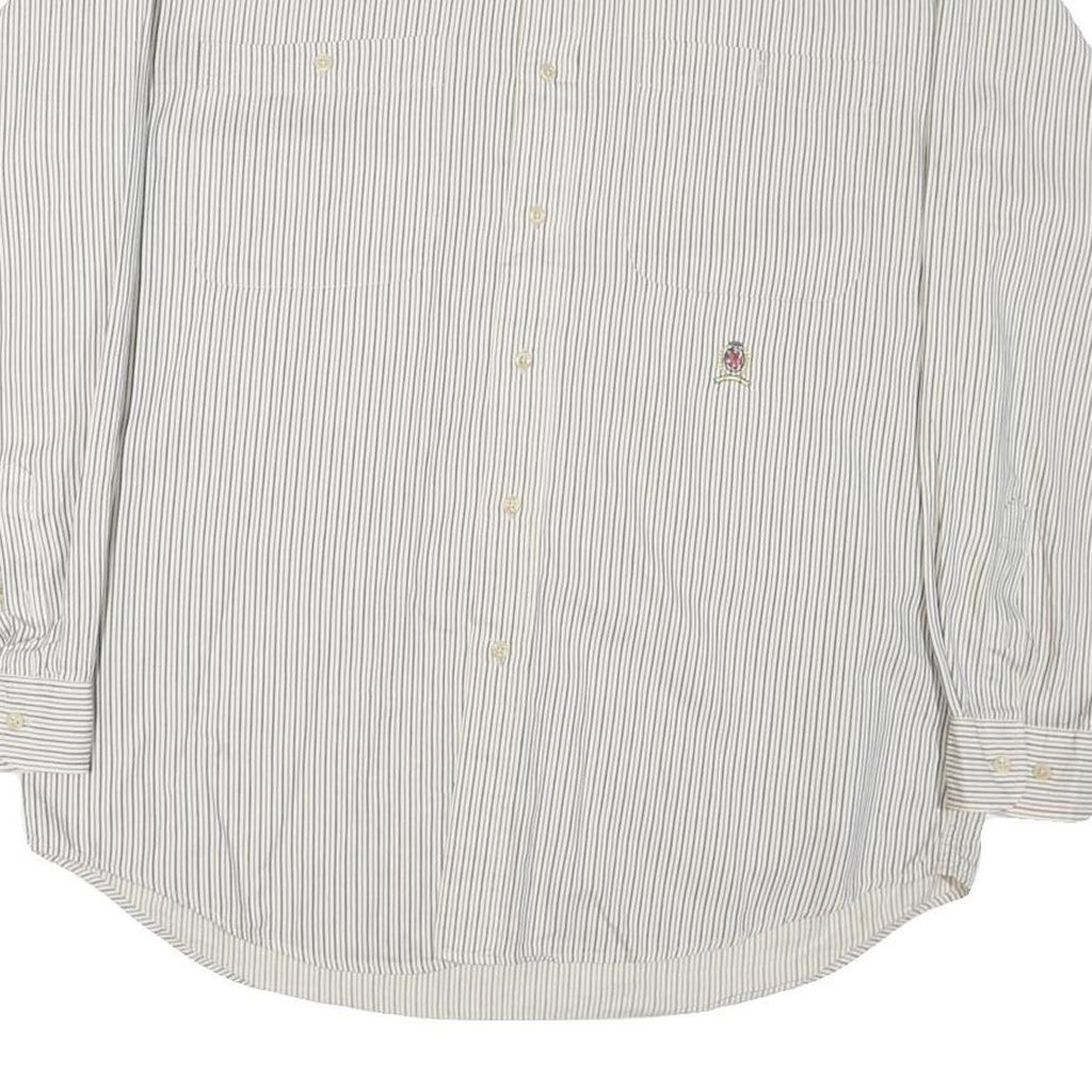 TOMMY HILFIGER Mens White & Grey Striped Shirt M Classic Button-Down Cotton