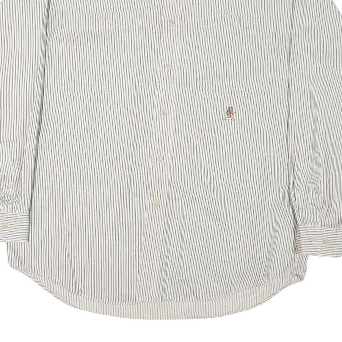 TOMMY HILFIGER Mens White & Grey Striped Shirt M Classic Button-Down Cotton