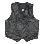 BRANDED GARMENTS Mens Black Leather Waistcoat L Woven Classic Zip Front
