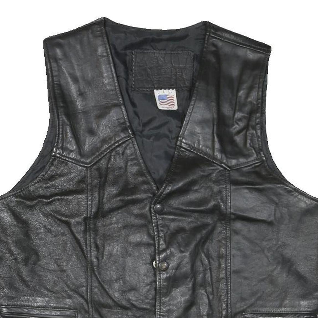 BRANDED GARMENTS Mens Black Leather Waistcoat L Woven Classic Zip Front