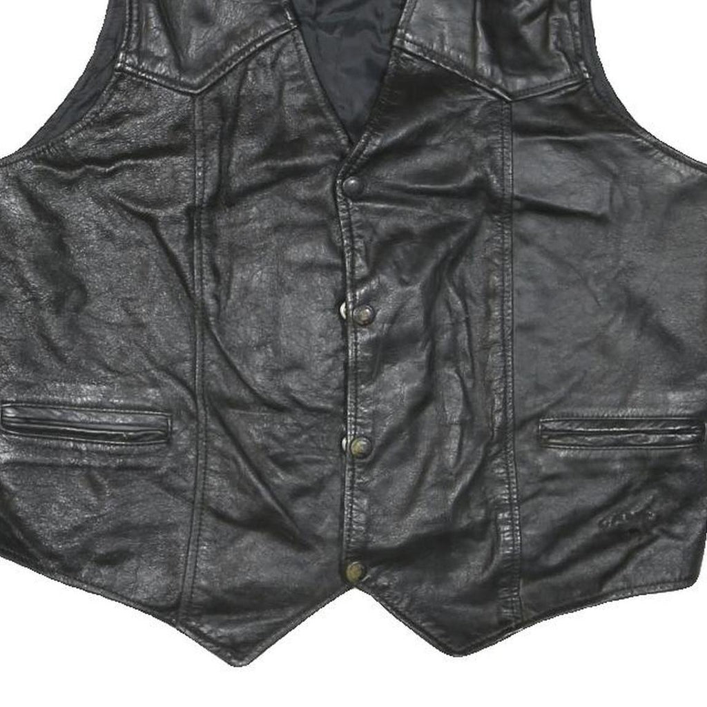 BRANDED GARMENTS Mens Black Leather Waistcoat L Woven Classic Zip Front
