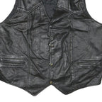 BRANDED GARMENTS Mens Black Leather Waistcoat L Woven Classic Zip Front
