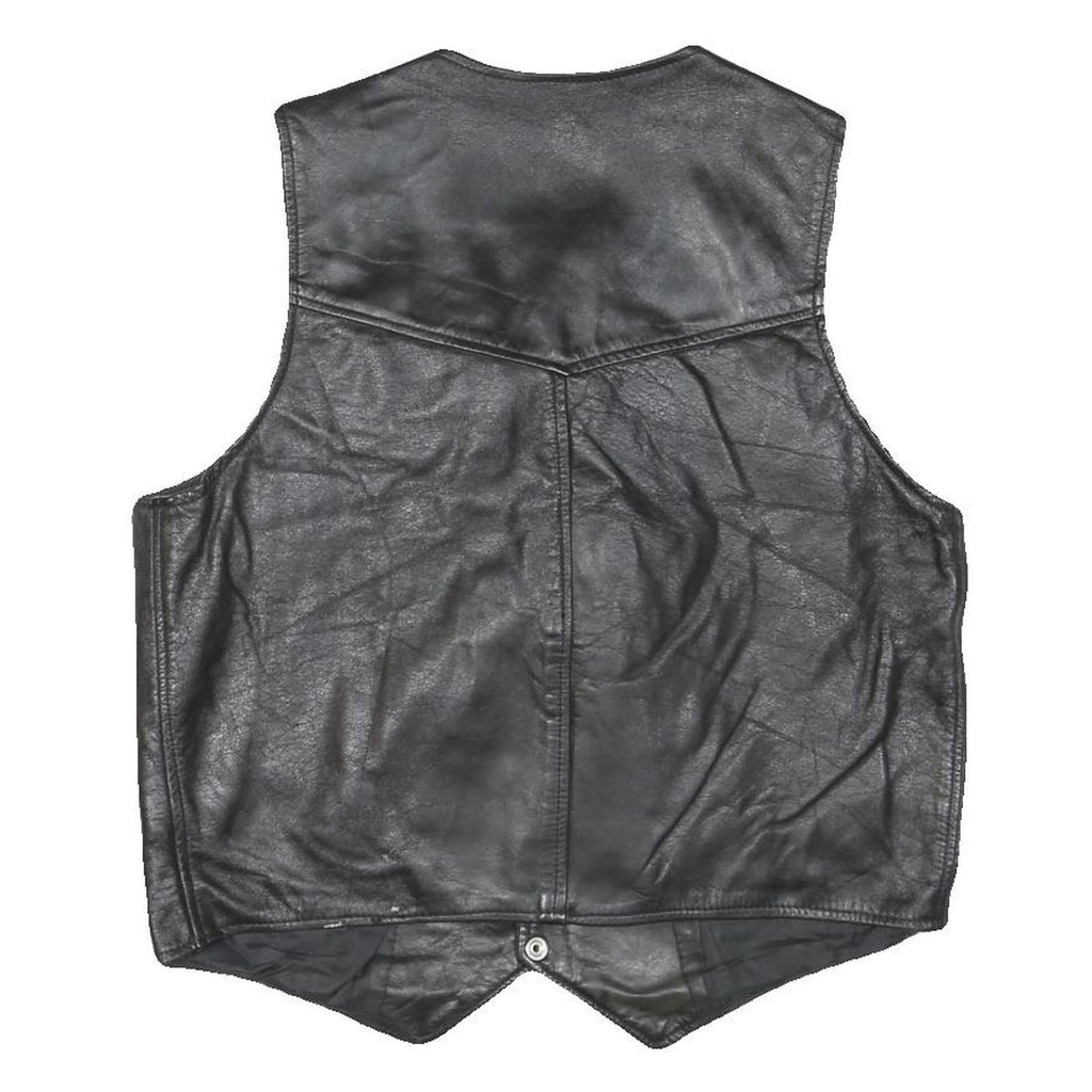 BRANDED GARMENTS Mens Black Leather Waistcoat L Woven Classic Zip Front