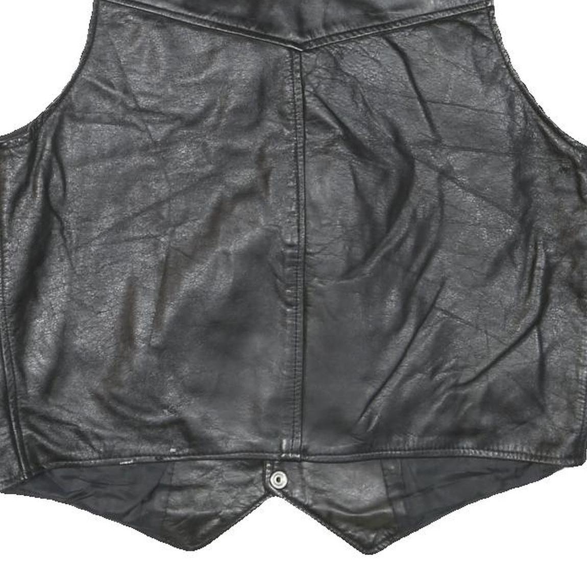 BRANDED GARMENTS Mens Black Leather Waistcoat L Woven Classic Zip Front