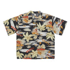 Womens Black & Beige Tahiti Printed Shirt Short Sleeve Collared L Tropical