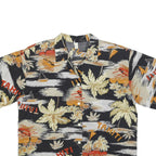 Womens Black & Beige Tahiti Printed Shirt Short Sleeve Collared L Tropical