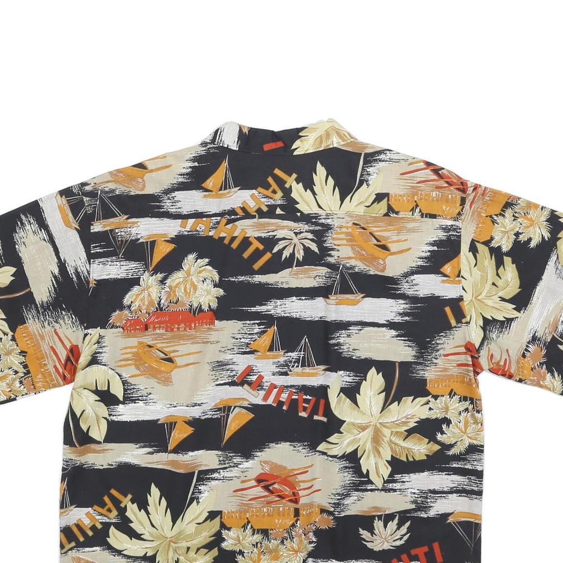 Womens Black & Beige Tahiti Printed Shirt Short Sleeve Collared L Tropical