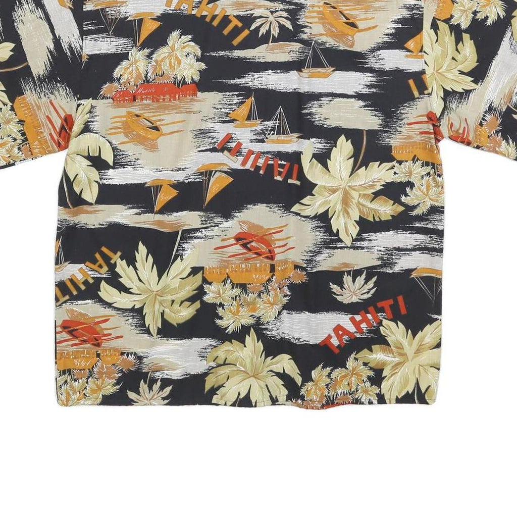 Womens Black & Beige Tahiti Printed Shirt Short Sleeve Collared L Tropical