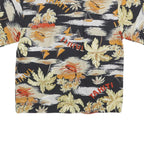 Womens Black & Beige Tahiti Printed Shirt Short Sleeve Collared L Tropical