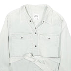 ZARA Womens White Cotton Shirt Jacket L Casual Button Front Long Sleeve