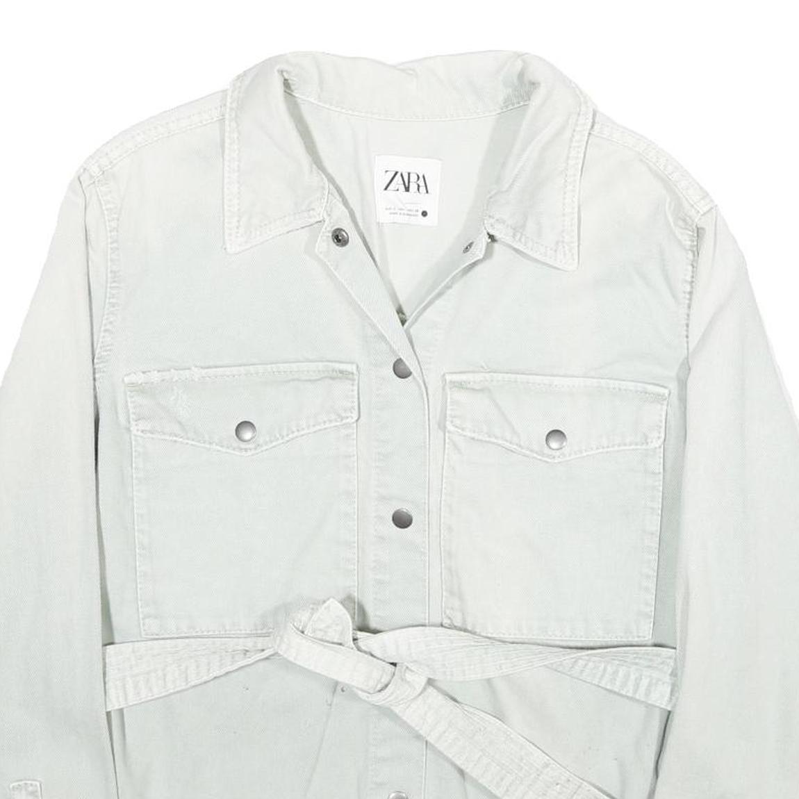 ZARA Womens White Cotton Shirt Jacket L Casual Button Front Long Sleeve