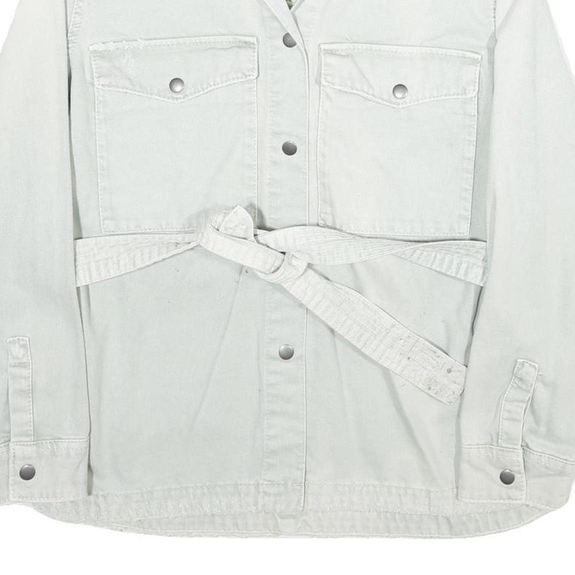 ZARA Womens White Cotton Shirt Jacket L Casual Button Front Long Sleeve
