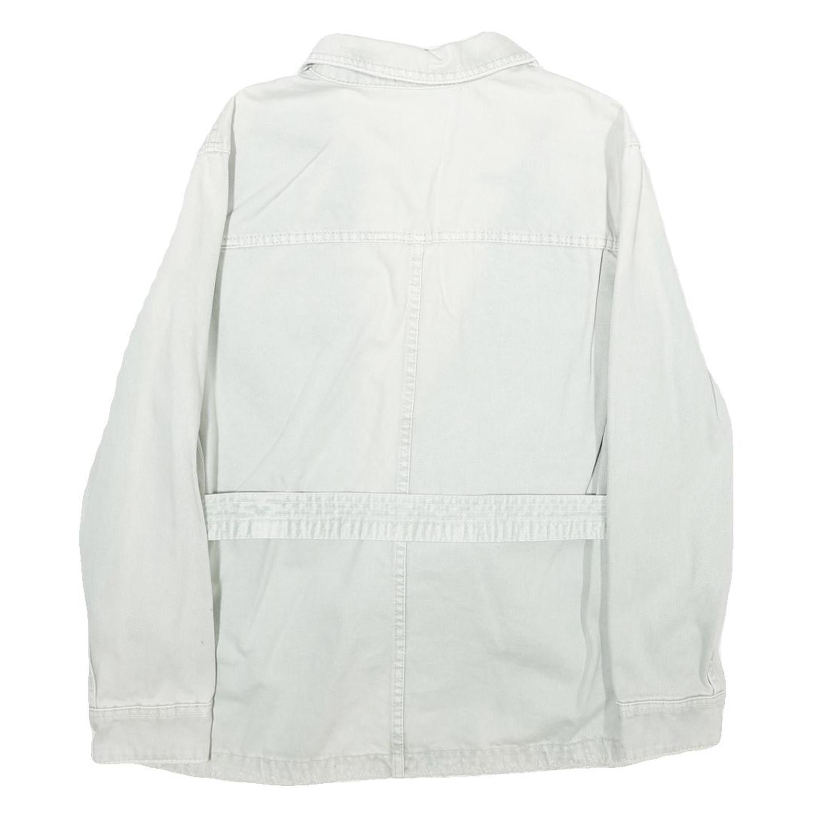 ZARA Womens White Cotton Shirt Jacket L Casual Button Front Long Sleeve