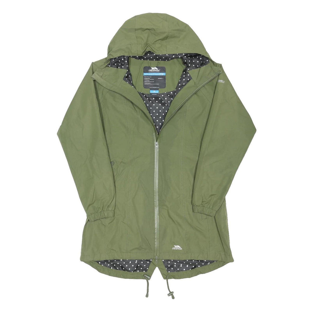 TRESPASS Womens Green Outdoor Jacket UK 12 Polyester Blend Zip Hooded