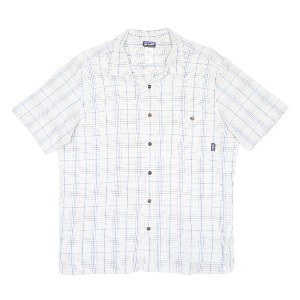 PATAGONIA Mens White & Blue Pattern Shirt L Cotton Casual Button-Up Summer