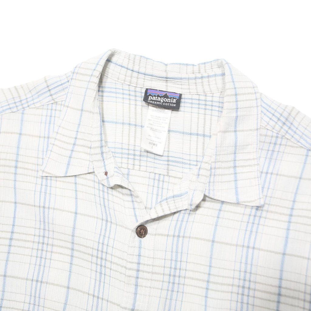 PATAGONIA Mens White & Blue Pattern Shirt L Cotton Casual Button-Up Summer