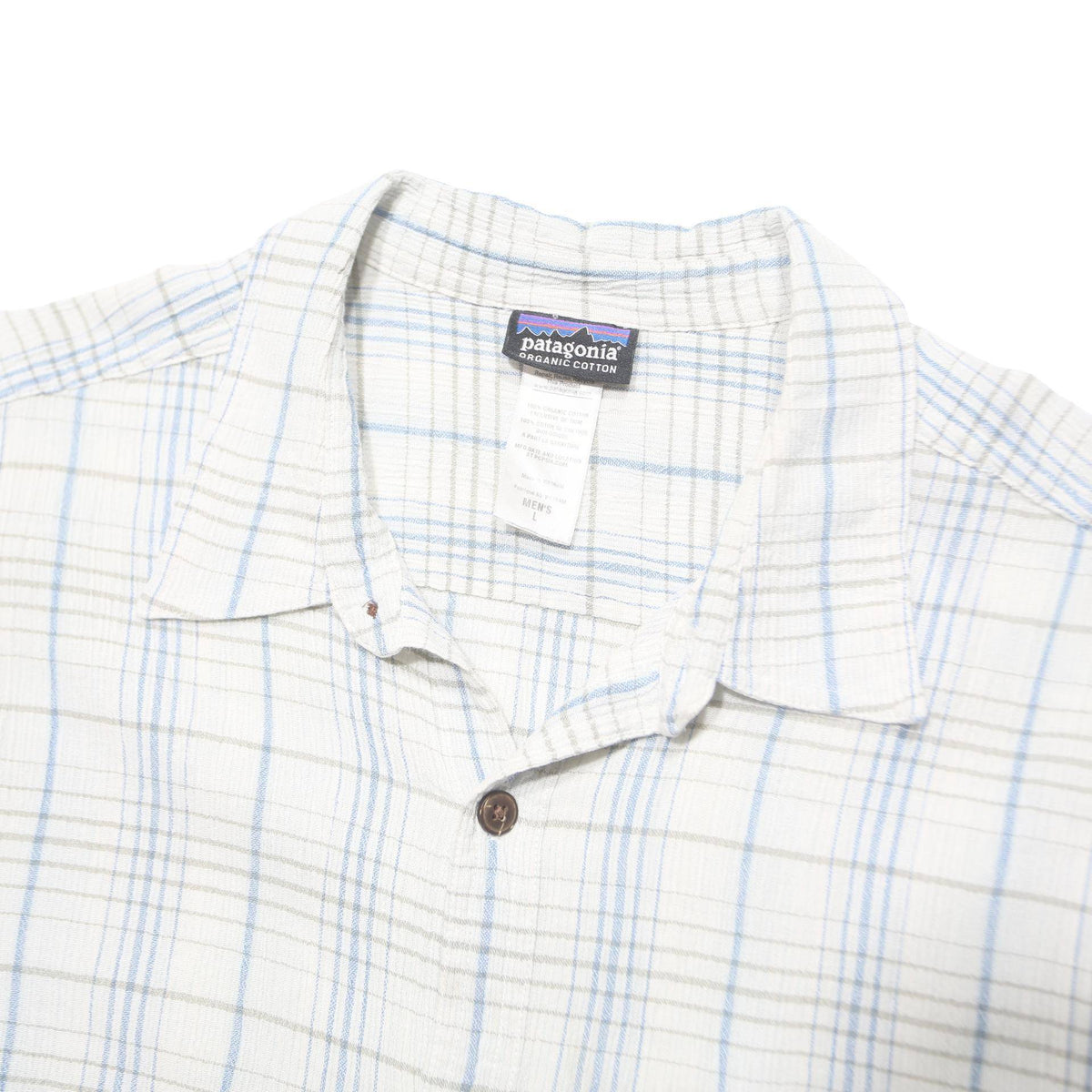 PATAGONIA Mens White & Blue Pattern Shirt L Cotton Casual Button-Up Summer