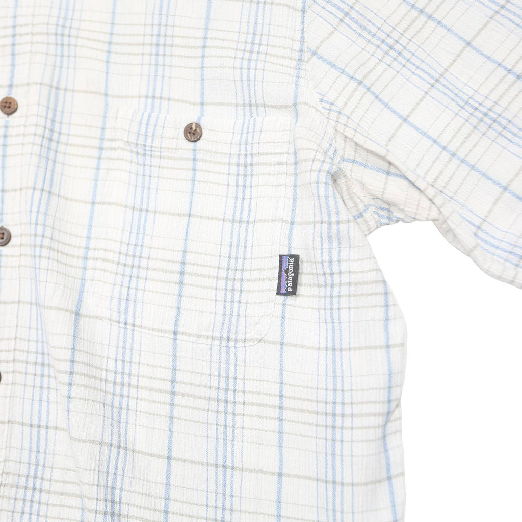 PATAGONIA Mens White & Blue Pattern Shirt L Cotton Casual Button-Up Summer