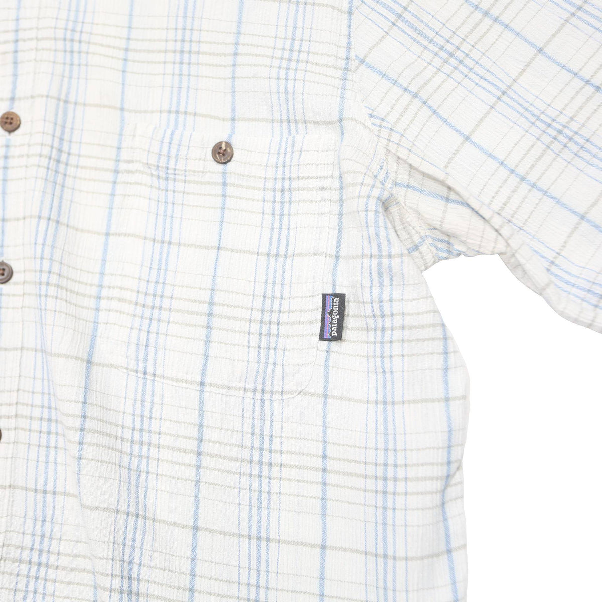 PATAGONIA Mens White & Blue Pattern Shirt L Cotton Casual Button-Up Summer