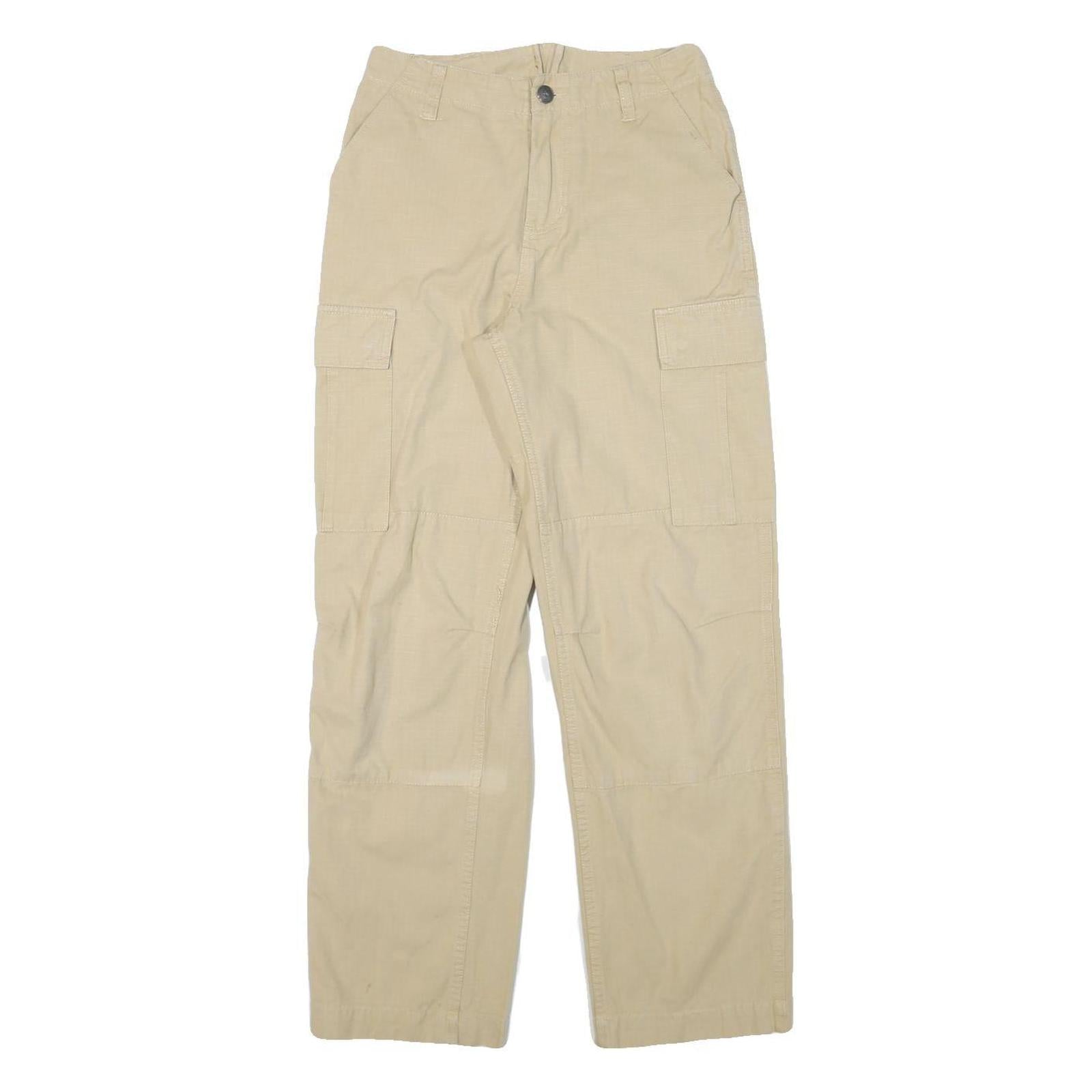 Beige Womens Regular Fit Cargo Trousers W26 L29 Cotton Blend Zip Closure
