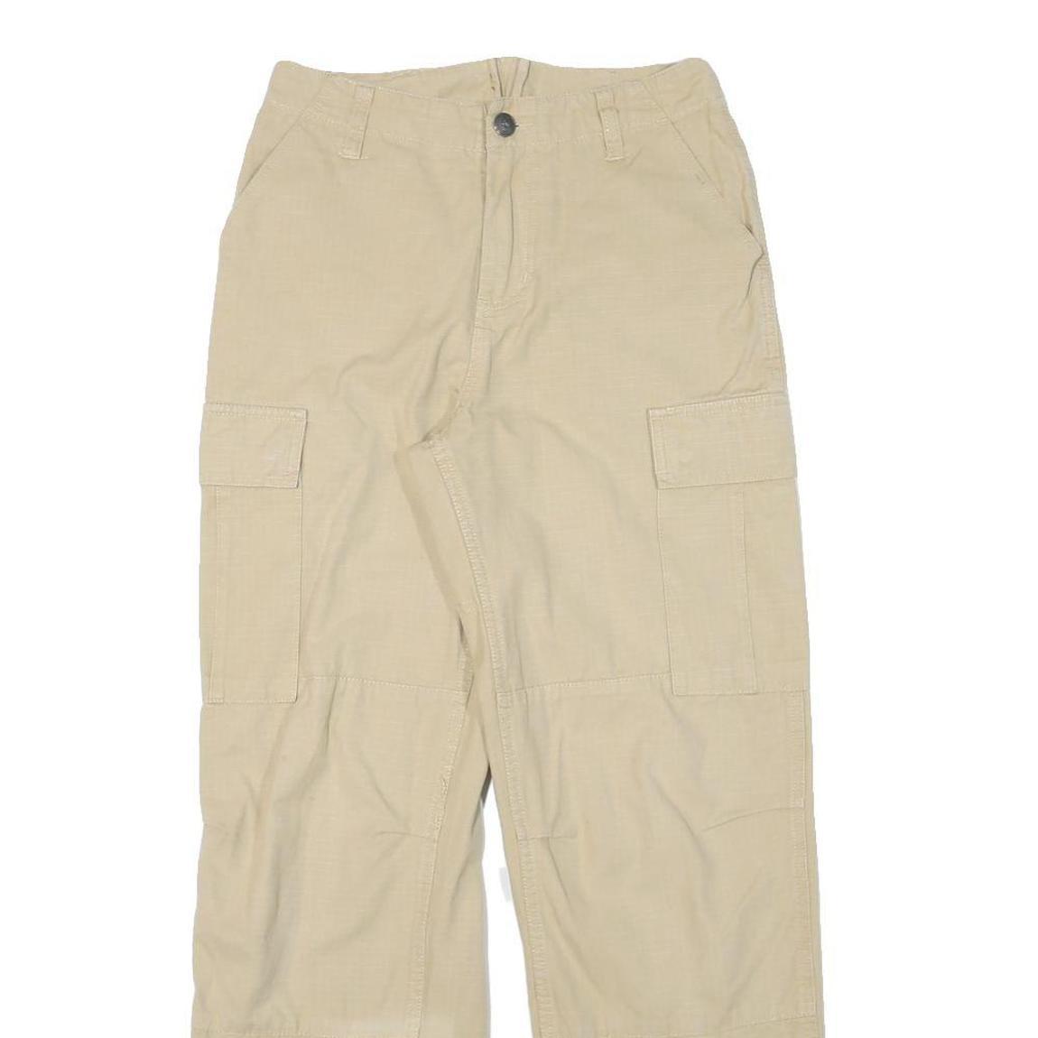 Beige Womens Regular Fit Cargo Trousers W26 L29 Cotton Blend Zip Closure