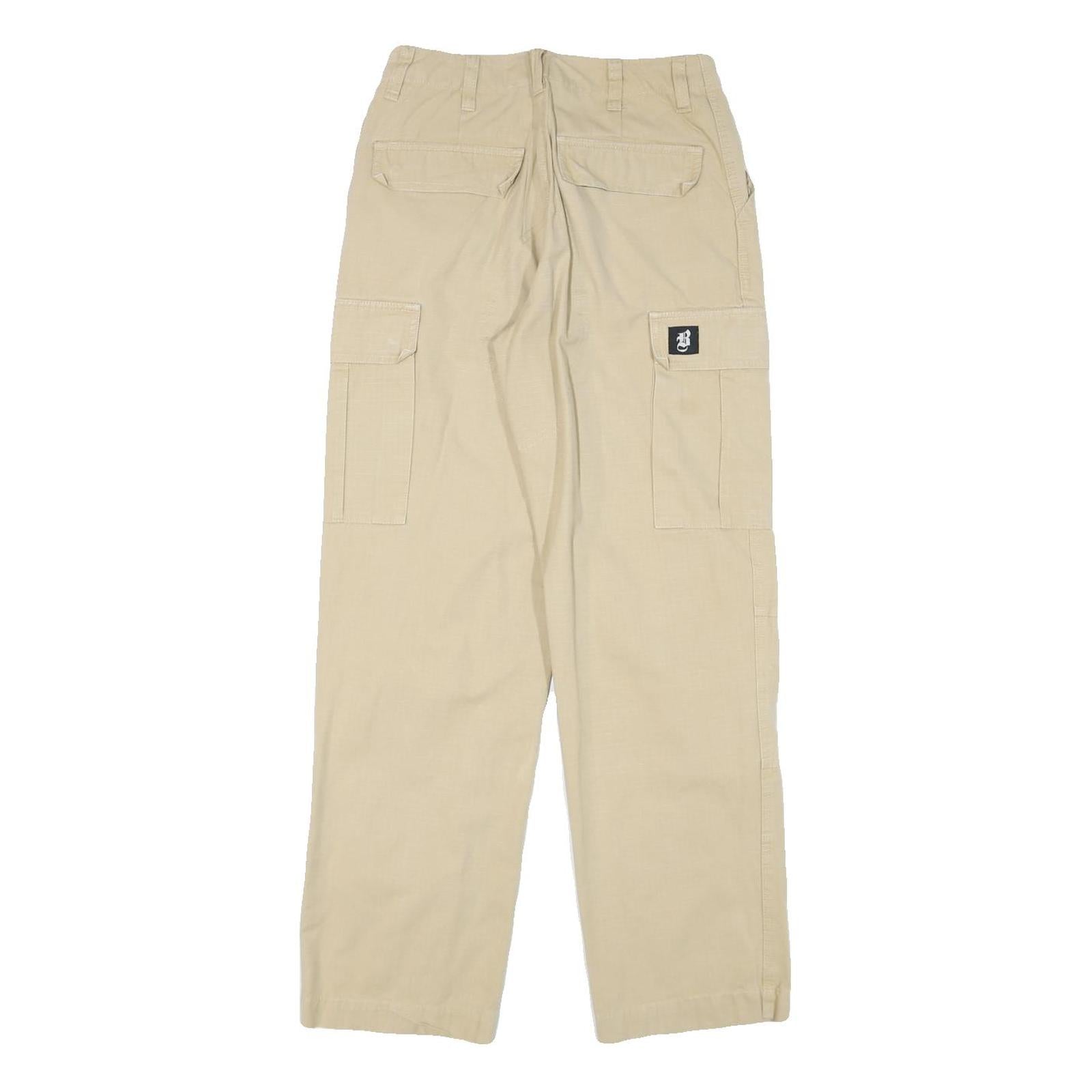 Beige Womens Regular Fit Cargo Trousers W26 L29 Cotton Blend Zip Closure