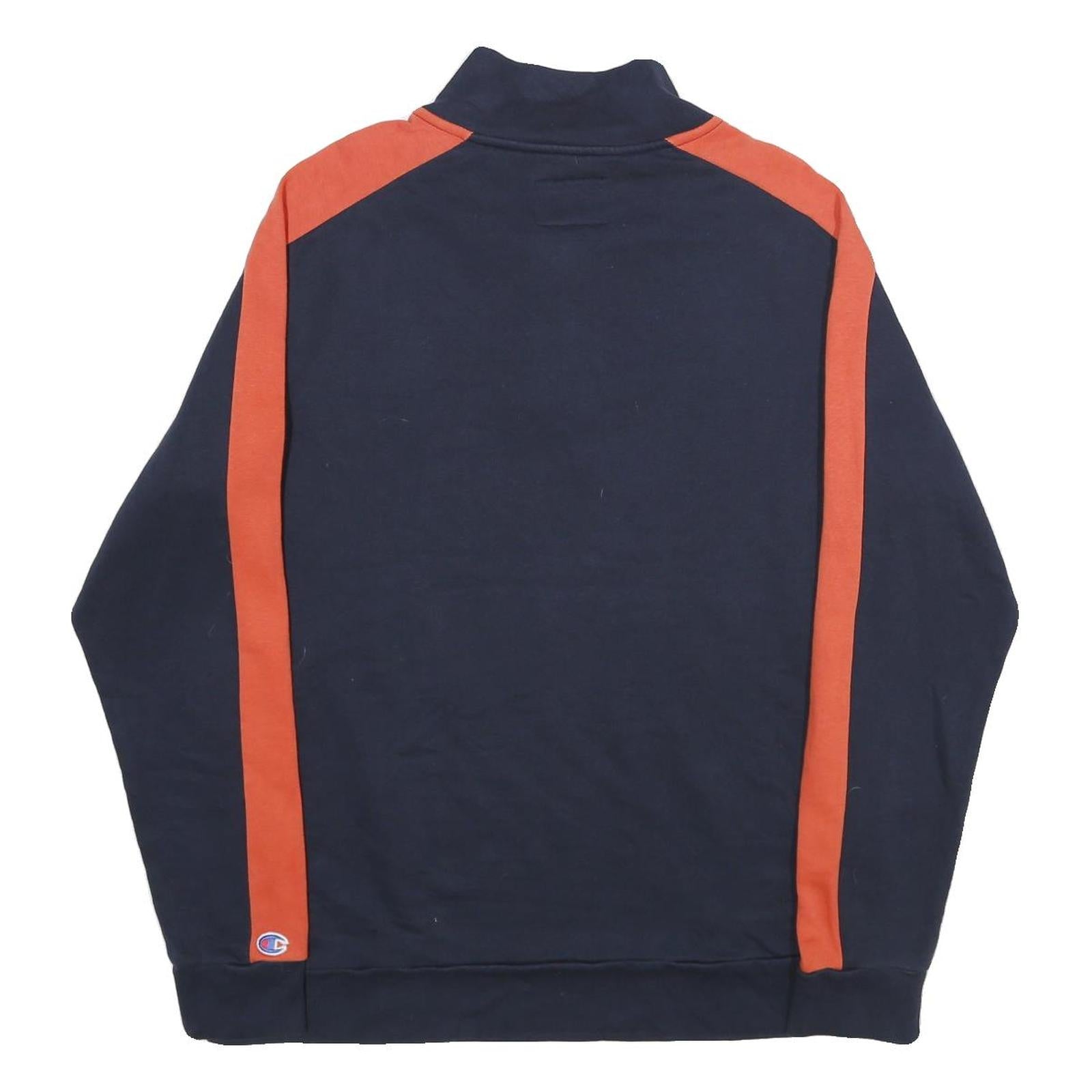 CHAMPION Mens Navy & Orange 1/4 Zip Sweatshirt L Cotton Blend Casual Pullover