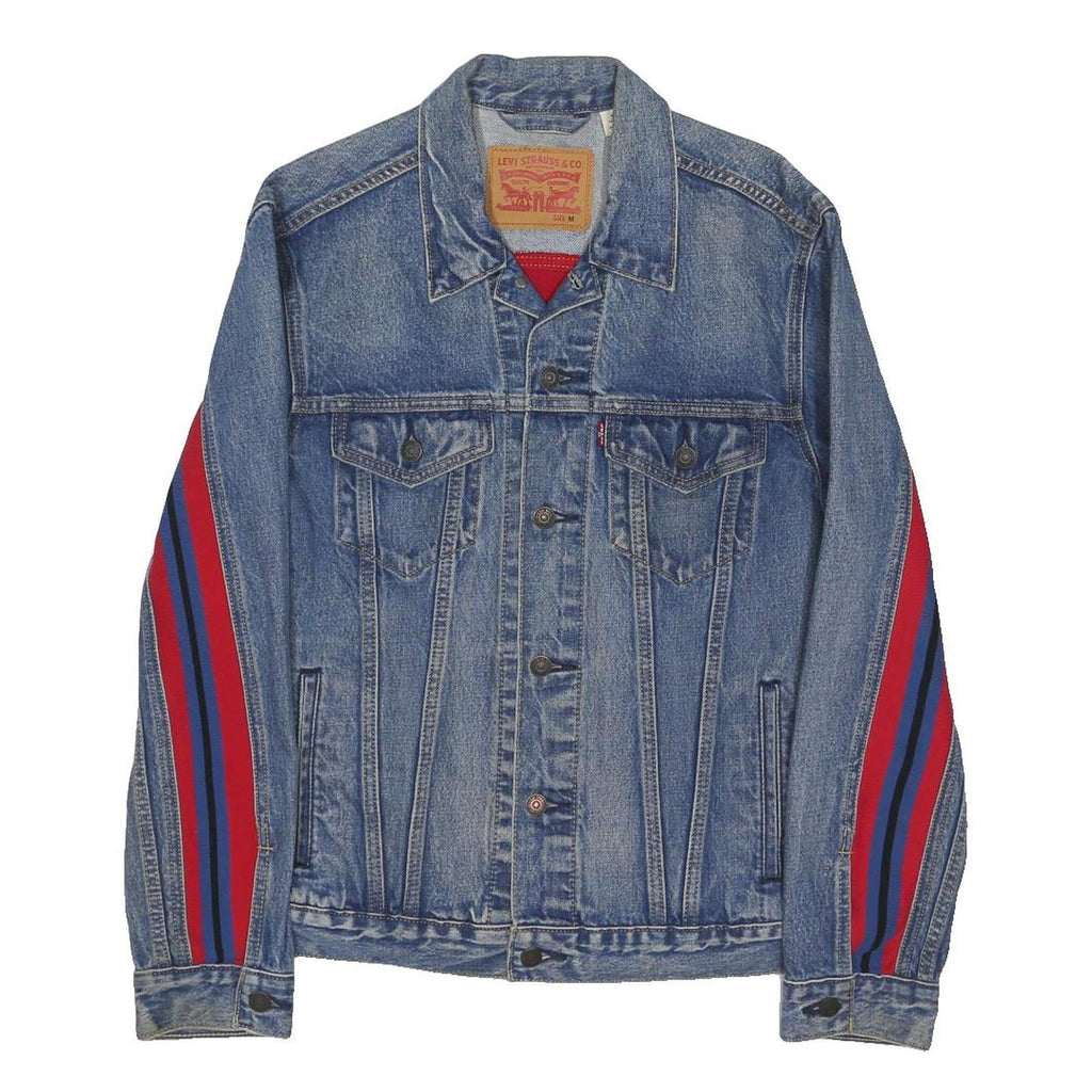 LEVI'S Womens Blue Denim Jacket M Cotton Blend Button Closure Striped Sleeve