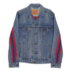 LEVI'S Womens Blue Denim Jacket M Cotton Blend Button Closure Striped Sleeve