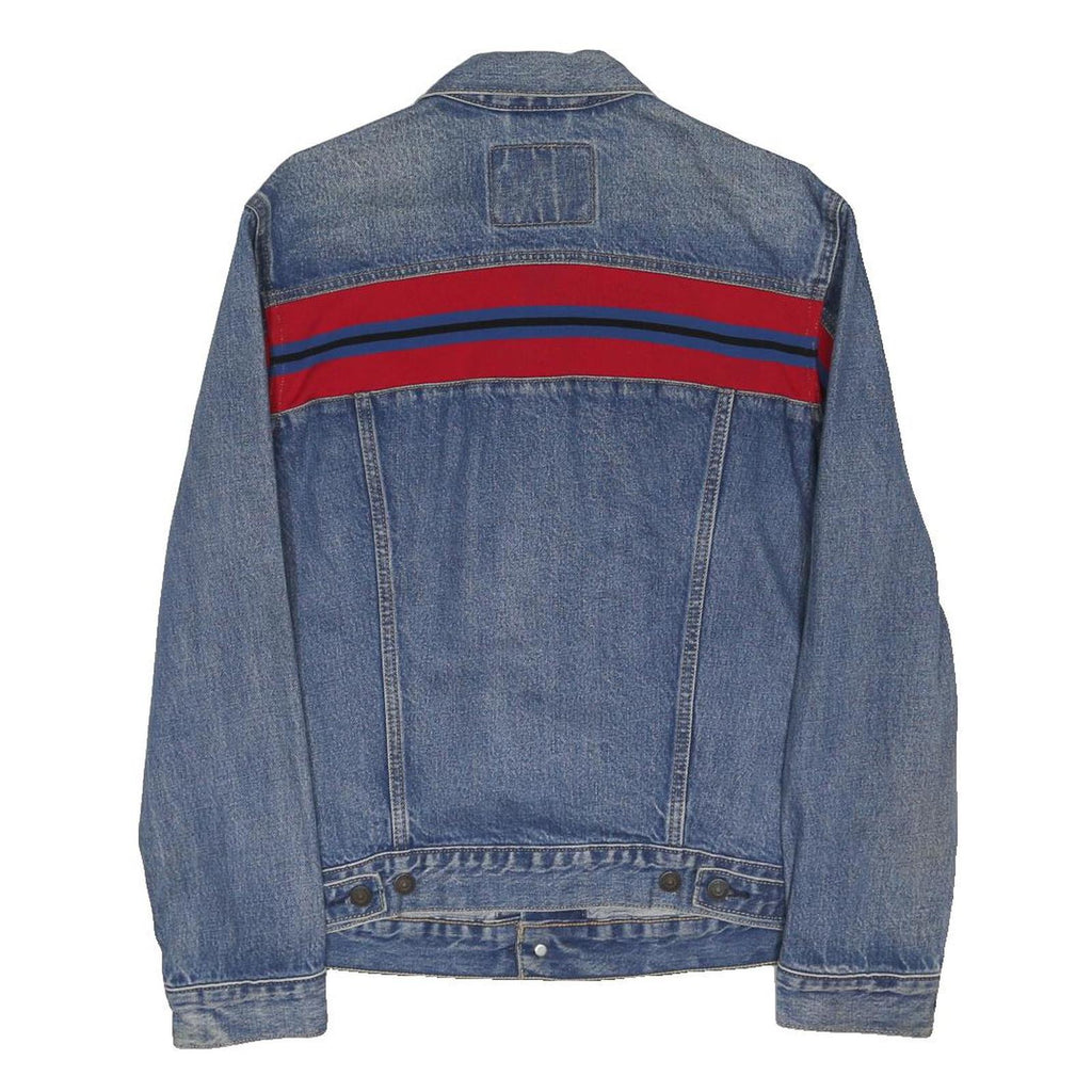 LEVI'S Womens Blue Denim Jacket M Cotton Blend Button Closure Striped Sleeve