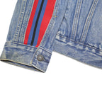 LEVI'S Womens Blue Denim Jacket M Cotton Blend Button Closure Striped Sleeve