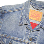 LEVI'S Womens Blue Denim Jacket M Cotton Blend Button Closure Striped Sleeve