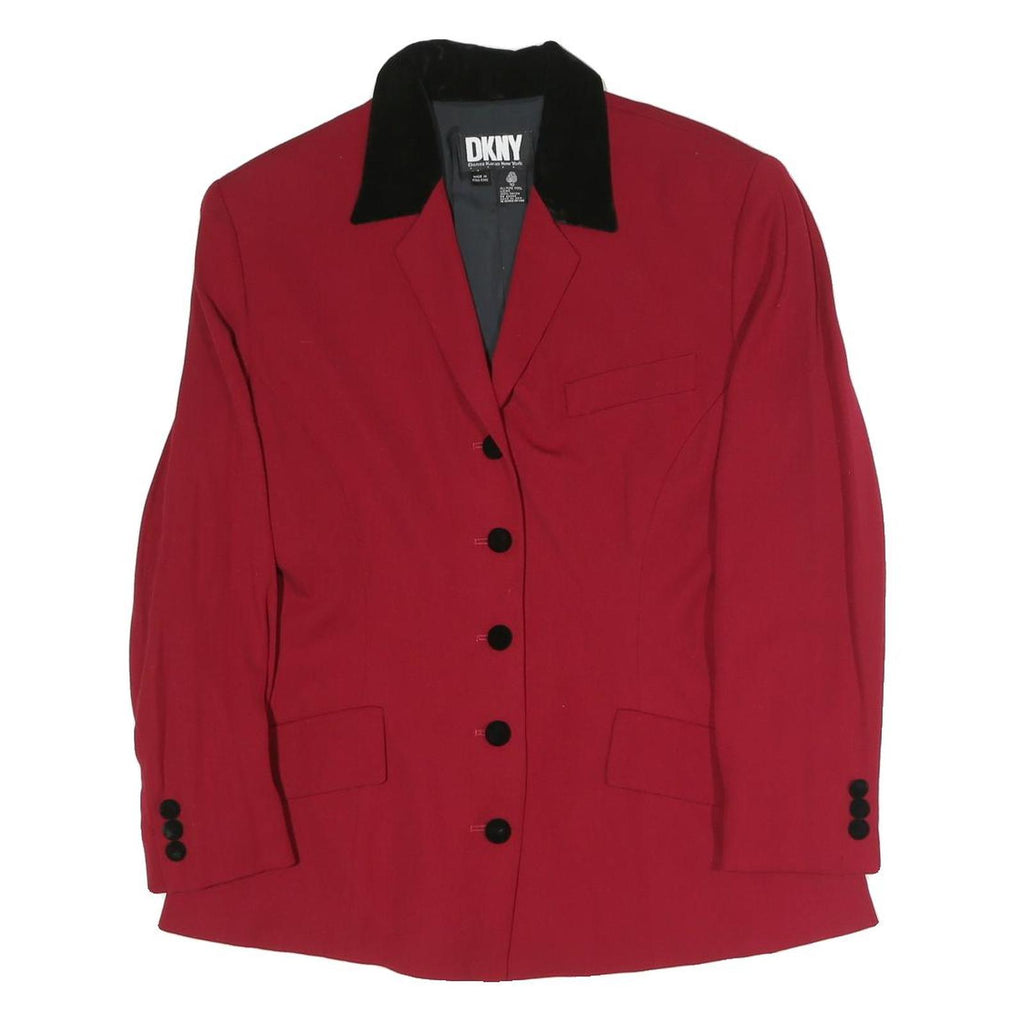 DKNY Womens Red & Black Classic Tailored Rayon Jacket UK 10 Button Collar