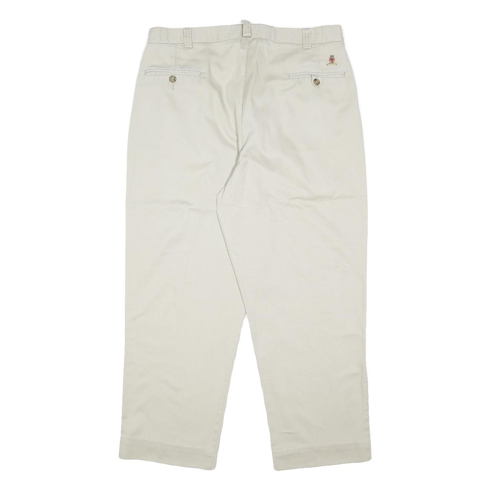 TOMMY HILFIGER Mens Cotton Beige Relaxed Straight Trousers W34 L28 Casual Wear
