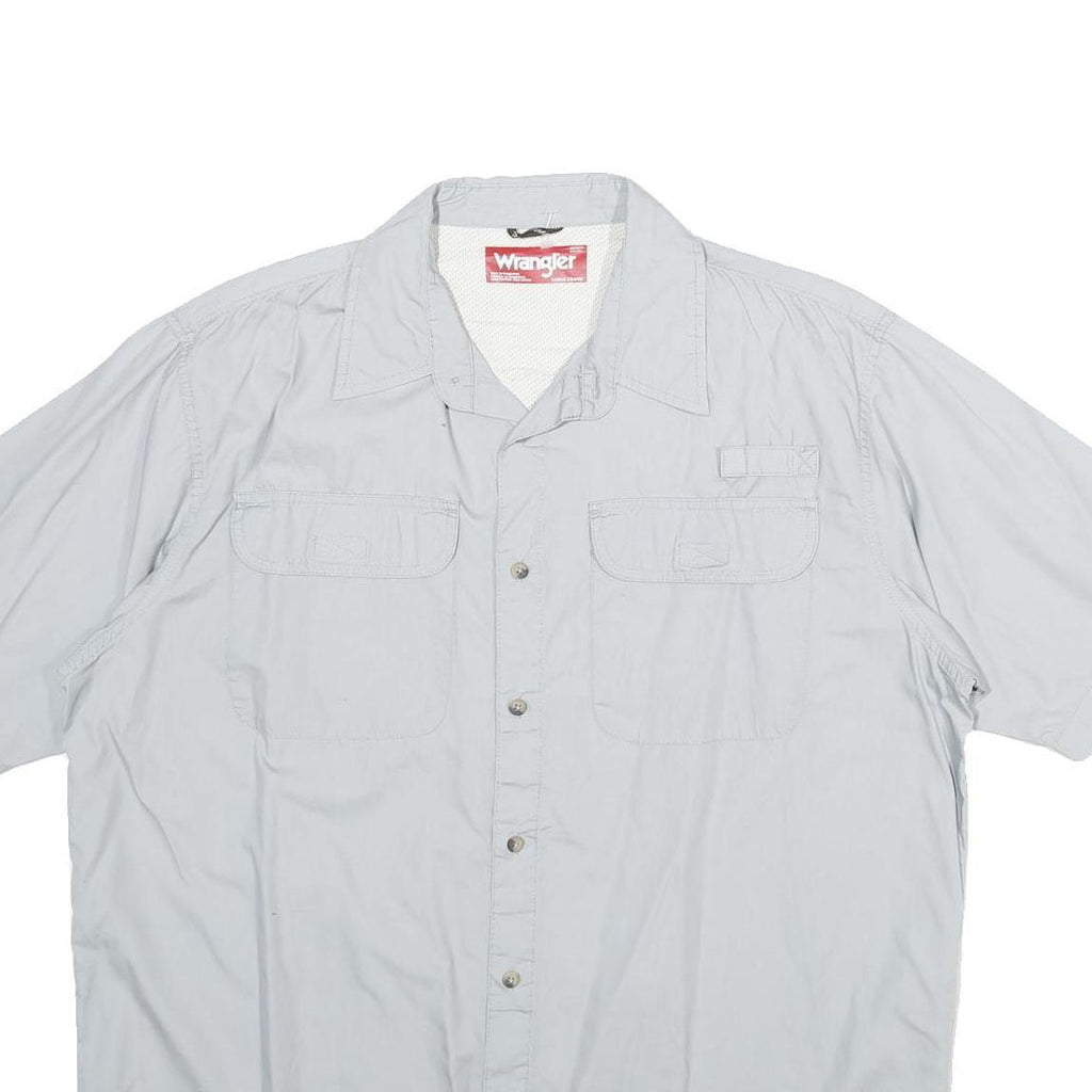 WRANGLER Mens Light Grey Cotton Shirt L Casual Short Sleeve Button Shirt