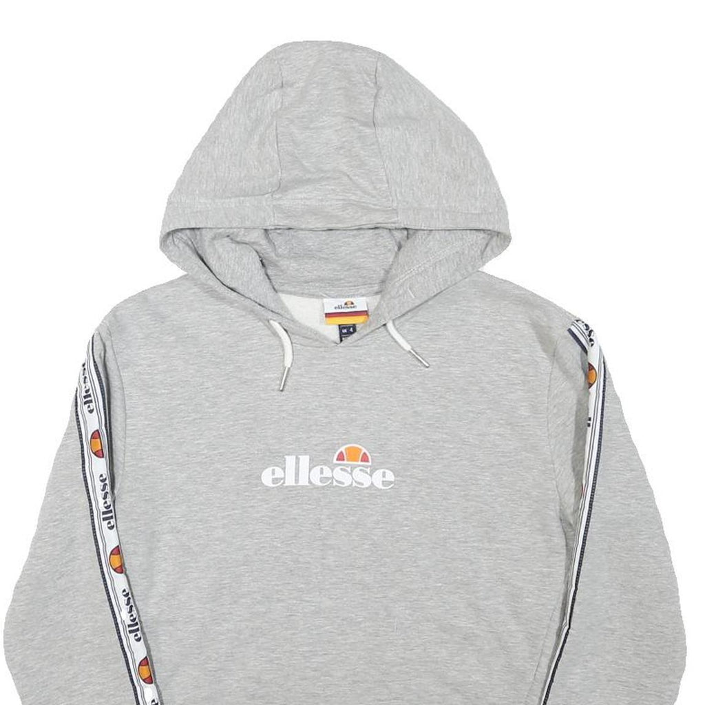 ELLESSE Womens Grey Cropped Hoodie UK 4 Tape Logo Sleeves Jersey Drawstring