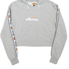 ELLESSE Womens Grey Cropped Hoodie UK 4 Tape Logo Sleeves Jersey Drawstring