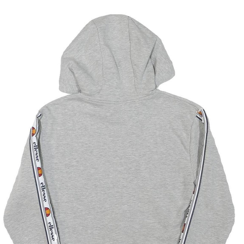 ELLESSE Womens Grey Cropped Hoodie UK 4 Tape Logo Sleeves Jersey Drawstring