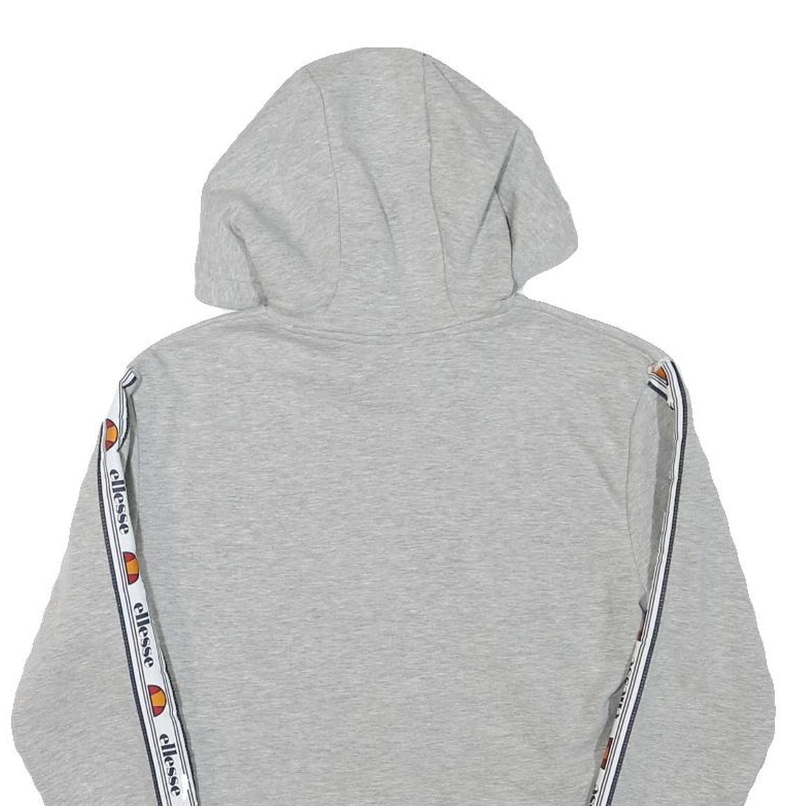 ELLESSE Womens Grey Cropped Hoodie UK 4 Tape Logo Sleeves Jersey Drawstring
