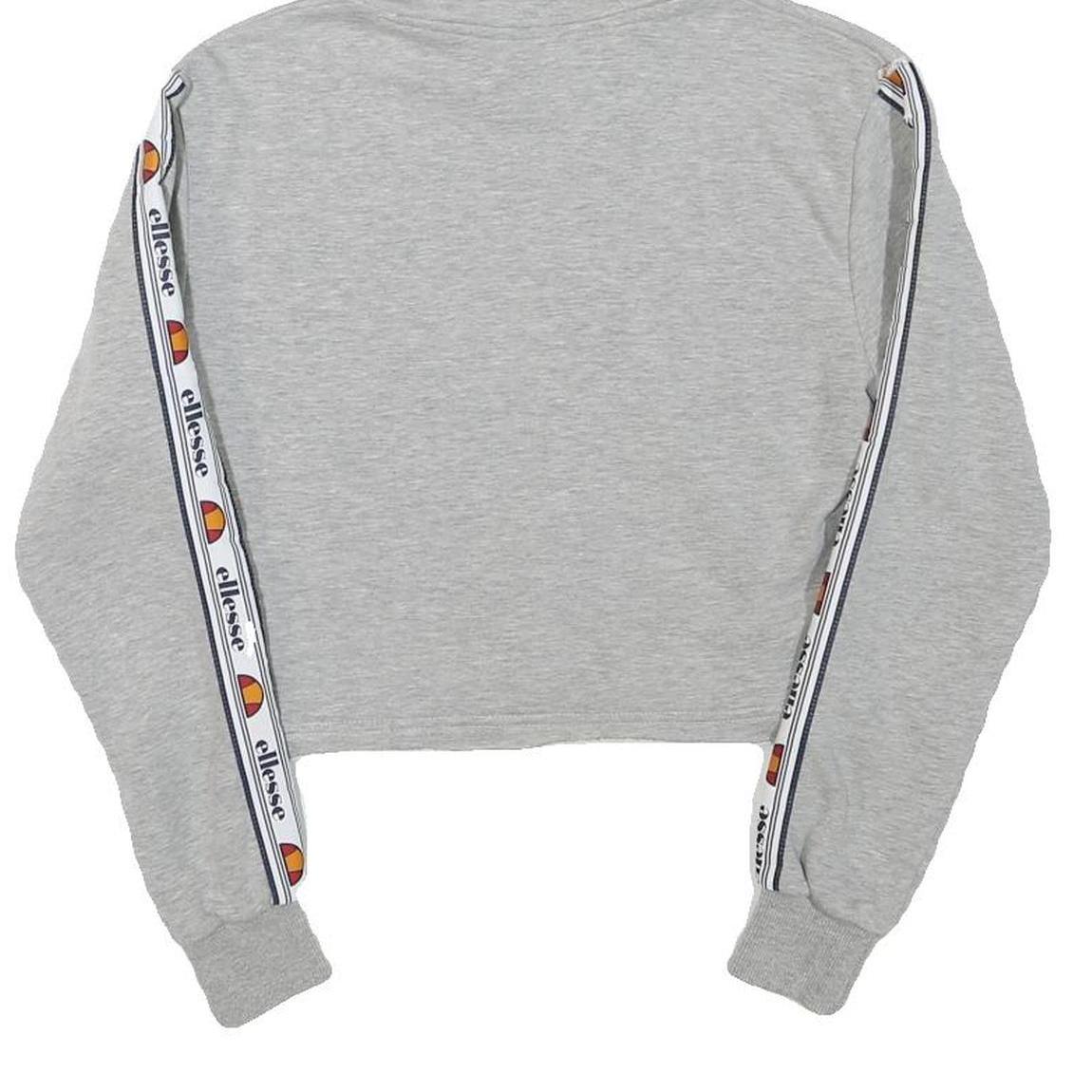 ELLESSE Womens Grey Cropped Hoodie UK 4 Tape Logo Sleeves Jersey Drawstring