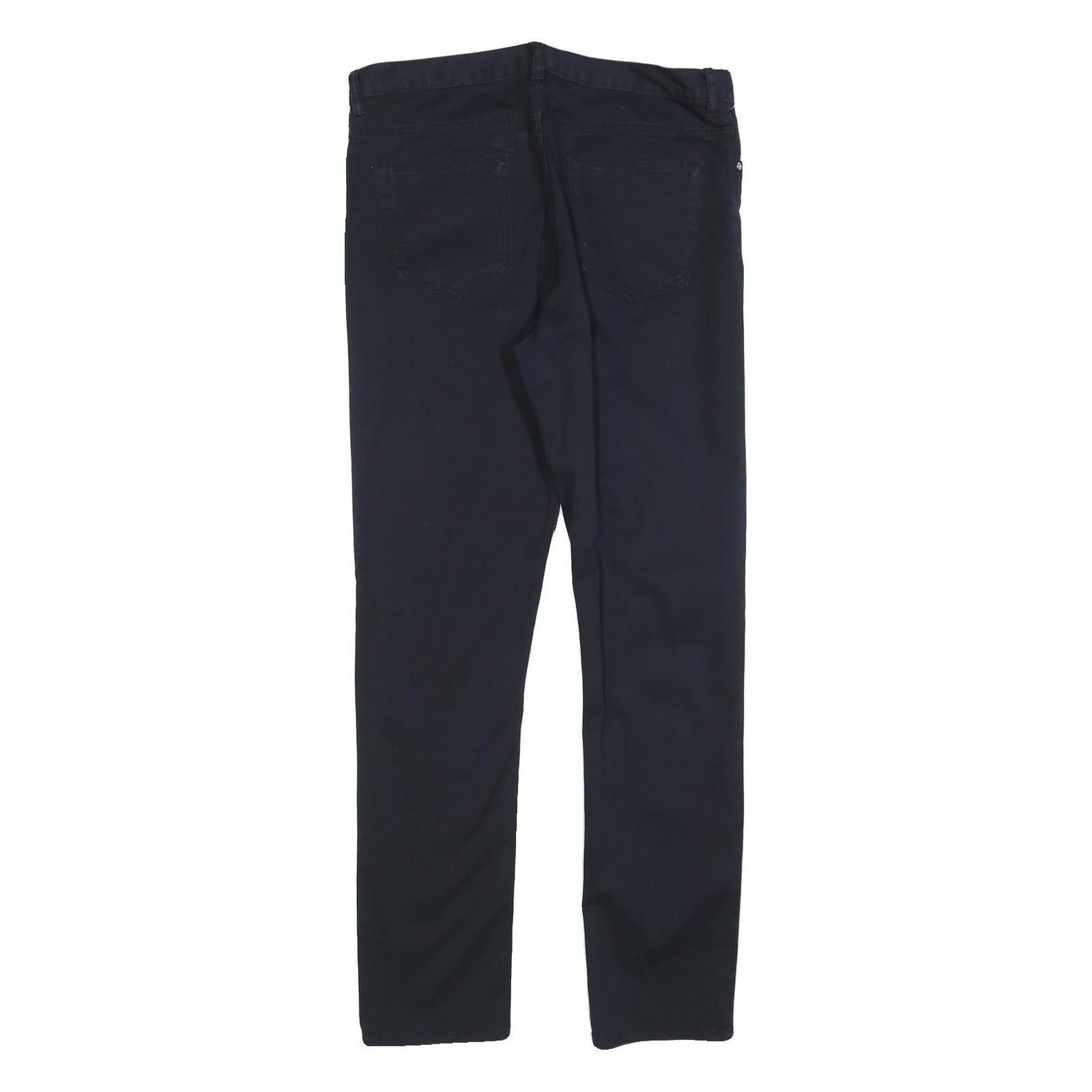 H&M Mens Cotton Blend Navy Slim Straight Trousers W31 L31 Casual Wear