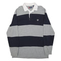 CHAPS Mens Grey & Navy Rugby Stripe Long Sleeve Polo Shirt L Classic Cotton