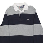 CHAPS Mens Grey & Navy Rugby Stripe Long Sleeve Polo Shirt L Classic Cotton