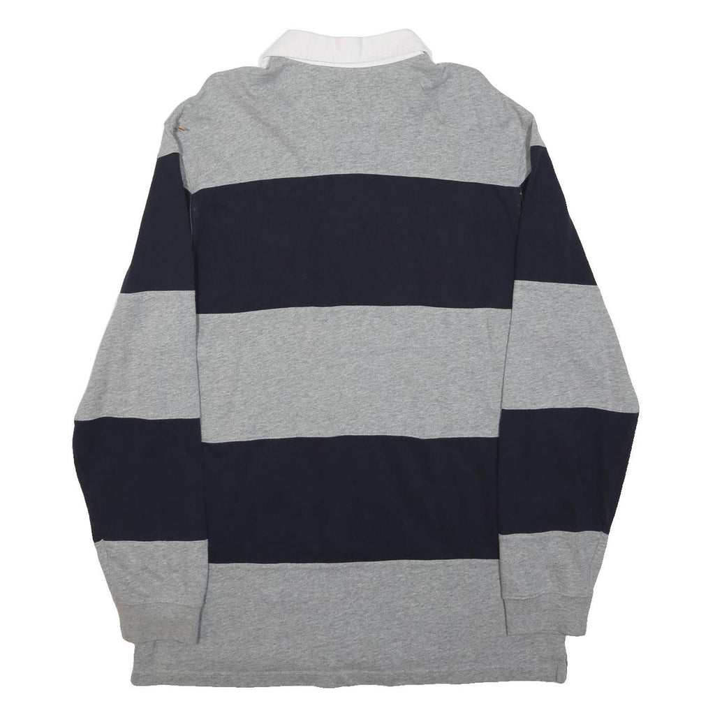 CHAPS Mens Grey & Navy Rugby Stripe Long Sleeve Polo Shirt L Classic Cotton