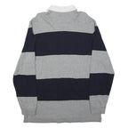 CHAPS Mens Grey & Navy Rugby Stripe Long Sleeve Polo Shirt L Classic Cotton