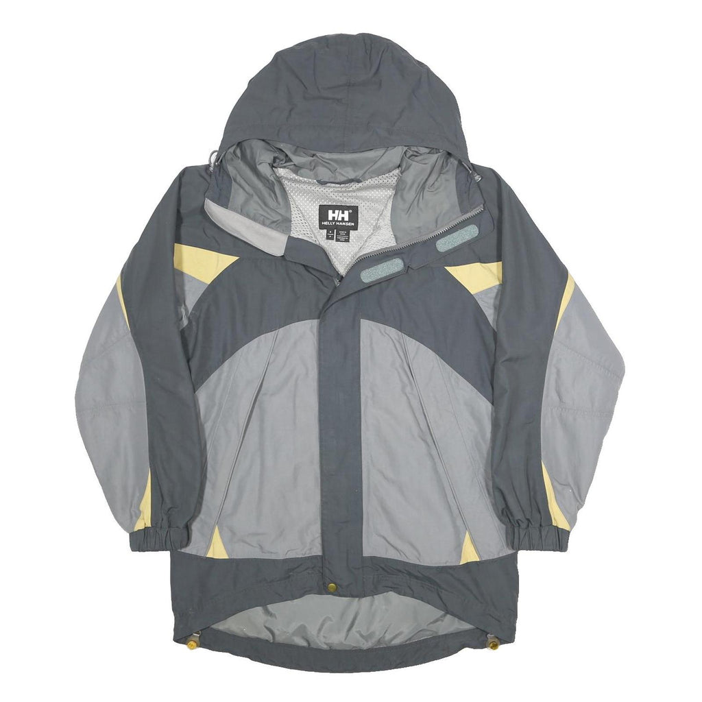 HELLY HANSEN Mens Grey Yellow Outdoor Jacket S Nylon Colourblock Zip Hooded