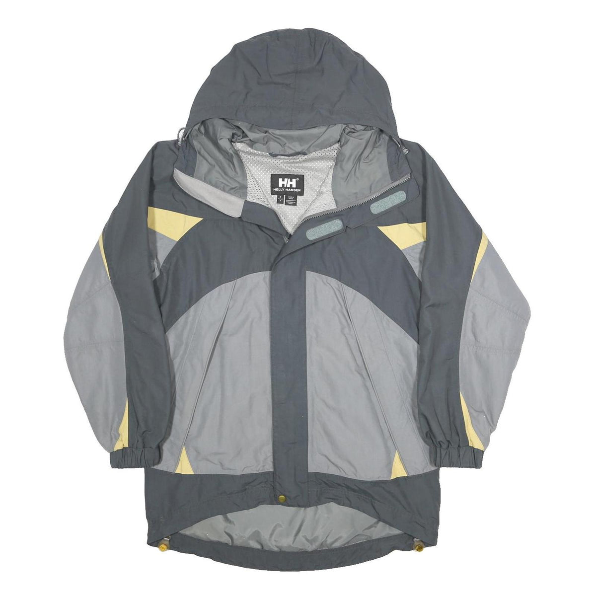 HELLY HANSEN Mens Grey Yellow Outdoor Jacket S Nylon Colourblock Zip Hooded