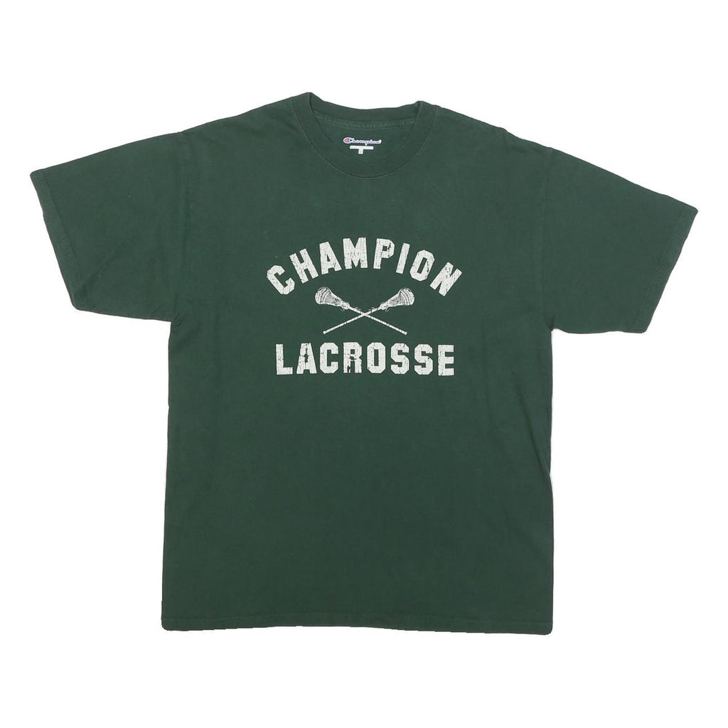 CHAMPION Mens Green Lacrosse Graphic T-Shirt M Short Sleeve Crew Neck Cotton