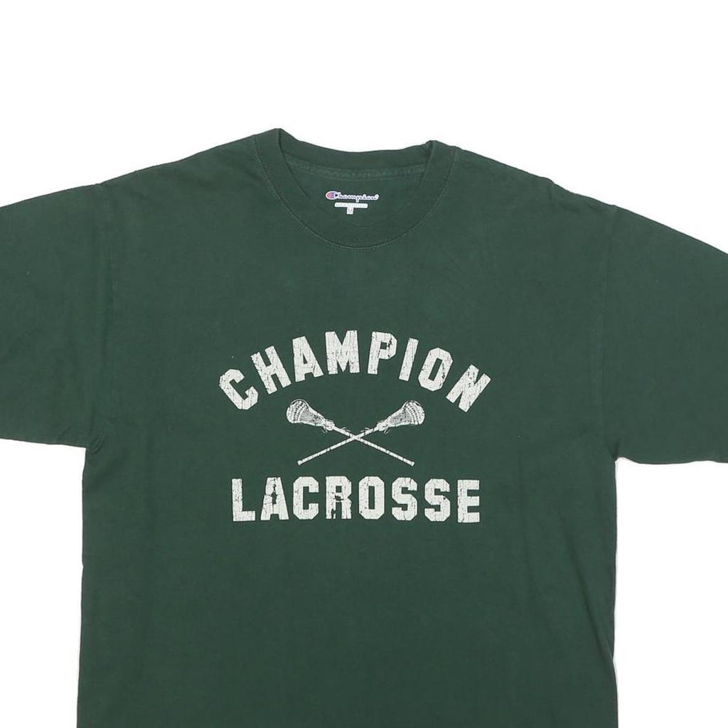 CHAMPION Mens Green Lacrosse Graphic T-Shirt M Short Sleeve Crew Neck Cotton
